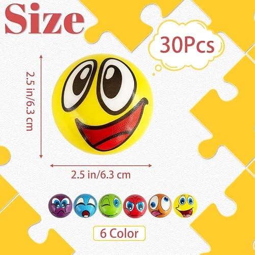 30 Pcs Face Stress Balls,2.5 Inch Funny Face Squeeze Balls,Emotion Squeeze Foam Balls,Foam Soft PU Balls for Hand Wrist Stress Reliefs Finger Exercise thumbnail 3