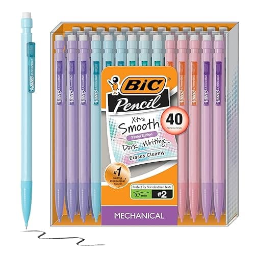 BIC Xtra-Smooth Pastel Mechanical Pencils with Erasers, Medium Point (0.7mm), 40-Count Pack, Bulk Mechanical Pencils for School or Office Supplies - Xtra Smooth Pastel Mechanical Pencils - 40 Count (Pack of 1)