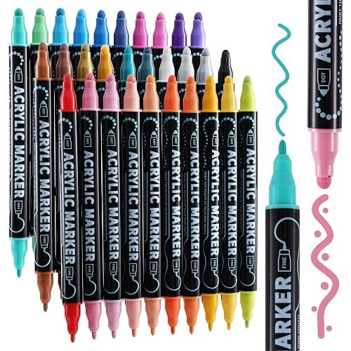 30 Colors Dual Tip Acrylic Paint Markers, Premium Dot & Fine Tip Coloring Paint Pens Set for Paper, Rock, Wood, Fabric, Canvas, Glass, Ceramic, Vision Board Supplies and DIY Crafts Supplies Art Gifts - Image 1