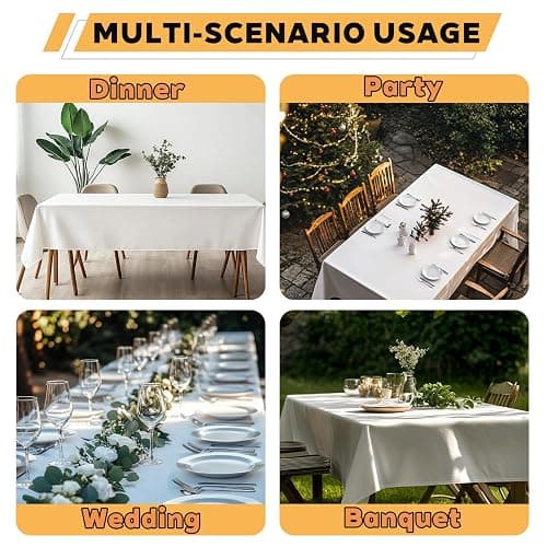 TWINPRET Rectangle Tablecloth 60 x 102 Inch, White Waterproof Washable Polyester Table Cloth - Stain & Oil Resistant Rectangular Table Cover for Banquet & Party (Fits 6 Foot Tables) [2 Pack] thumbnail 5