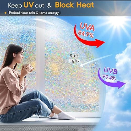 Rainbow Window Privacy Film Decorative, Stained Glass Window Tint for Home, 3D Decals Window Clings for Glass Windows, Static Cling Window Sticker, Suncatcher Window Cover, 23.6 Inch x 157.4 Inch thumbnail 4
