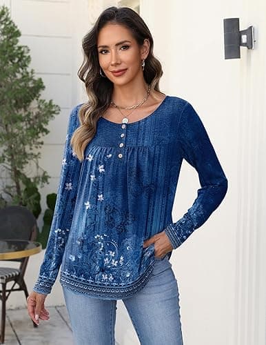 Zeagoo Long Sleeve Shirts for Women Fall Fashion Dressy Casual Blouses Trendy Pleated Tunic Tops for Leggings 2025 thumbnail 4