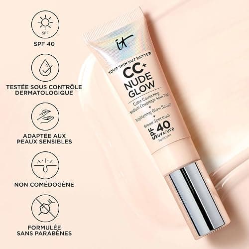 IT Cosmetics, Crème CC+ Nude Glow Your Skin But Better, Couvrance Moyenne, SPF40, Enrichi en Peptides, Collagène & Vitamines, Fini Naturel & Lumineux, 32 ml thumbnail 6