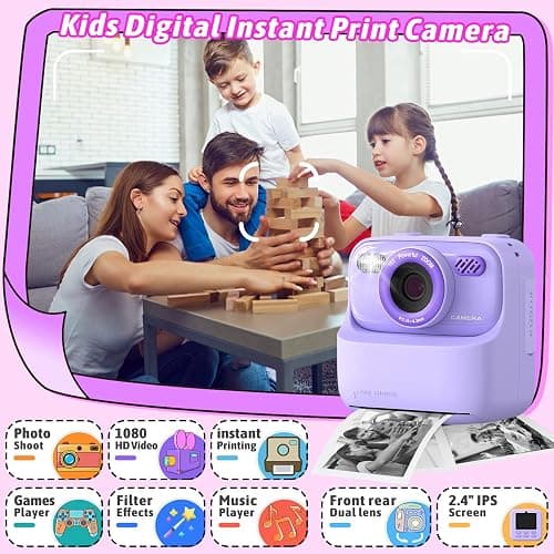 Kids Instant Digital Cameras for Boys and Girls, 1080P HD Dual-Lens Selfie Digital Camera with Print Paper & 32G Card, Christmas Birthday Gifts Toys for Toddler and Teenagers Age 3-16 Years Old thumbnail 2
