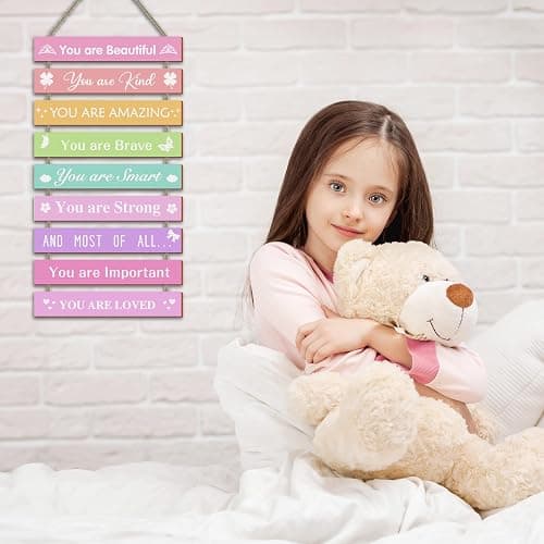 UBTKEY Girls Room Decor Set - 9 Piece Wall Art for Girls Bedroom, Inspirational Plaque for Kids & Baby Girl Nursery - Pink thumbnail 5