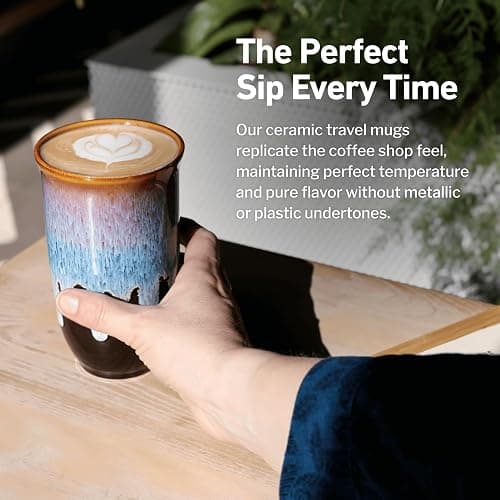NOVA CERAMICS Coffee Tumbler – Travel Mug - On the Go Coffee Mug – Microwave & Dishwasher Safe Green Coffee Tumbler - Gifts For Women Men Him Her – 16oz – Monsoon thumbnail 4