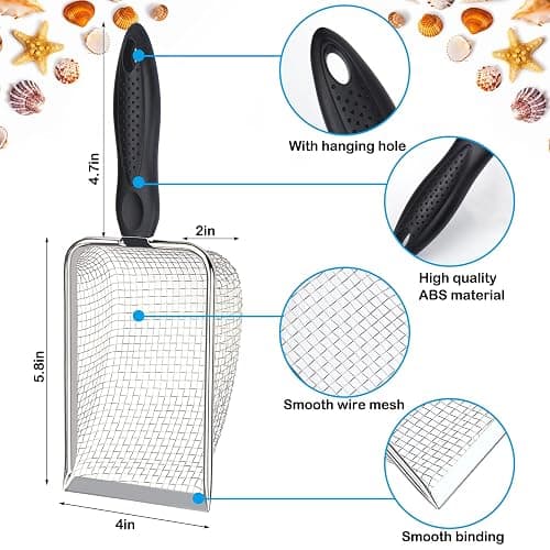 Vodolo Beach Mesh Shovel with Mesh Beach Bag for Shell Collecting, Kids Filter Sand Scooper for Picking Up Shells, Shark Tooth Sifter Dipper for Boys and Girls, Toy thumbnail 2