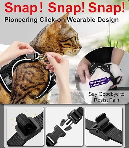 Cat Harness and Leash for Walking Escape Proof Soft Adjustable Cat Leash Breathable Comfortable Vest Easy to Wear Kitten Harness for Outdoor Travel Black XS thumbnail 4