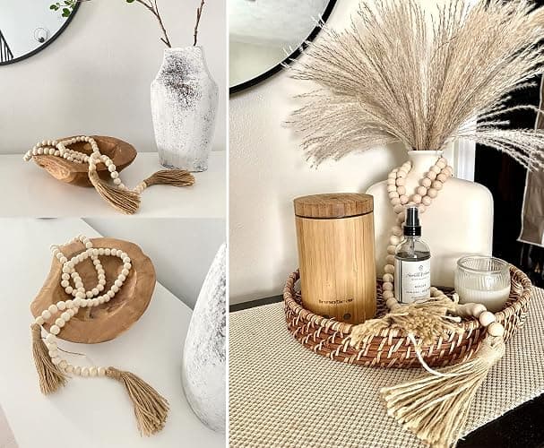 LSKYTOP 60 Inches Wood Bead Garland,Wooden Beads with Tassels,Farmhouse Beads Rustic Prayer Beads Boho Beads for Farmhouse Tiered Tray Coffee Table Mantel Decor (1 Pack) thumbnail 6