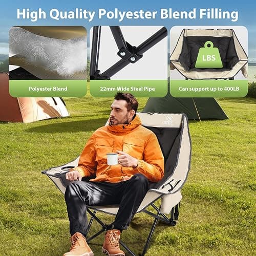 Nice C Padded Camping Chair, Oversized Camping Chairs, Oversized Thick Padded Folding Chairs, Outdoor Sports Chair, Heavy Duty, with Cooler Bag, Cup Holder, Side Pockets (2 Pack) thumbnail 4