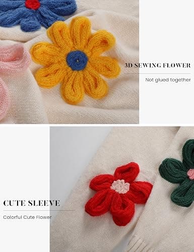 Aedceal Women Floral Sweater Long Sleeve Round Neck Casual Lounge Colorful Flower Knit Pullover Top thumbnail 7
