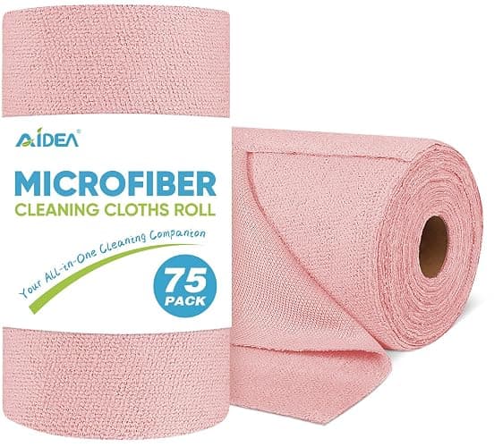 AIDEA Microfiber Cleaning Cloth Roll, 75PK, Tear Away Reusable Paper Towels, Pink Towels Lint Free Rags for House, Kitchen, Car Cleaning Supplies, 11.5"×11.5" - Image 1