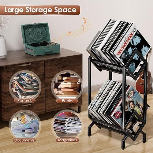 BOEASTER Vinyl Record Storage Rack, Record Holder 160-200 LP Storage Shelf Display Stand for Albums Books Magazines Files, Matte Black thumbnail 7