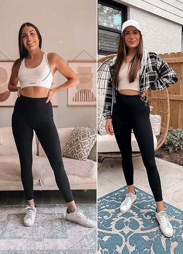 baleaf Women's Leggings with Pockets Black Tummy Control Workout High Waisted Athletic 7/8 Ultra Soft Gym Yoga Ankle Pants thumbnail 2