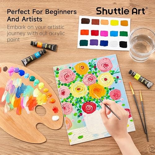 Shuttle Art Acrylic Paint Set, 15 x 12ml Tubes Artist Quality Non Toxic Rich Pigments Colors Perfect for Kids Adults Beginners Artists Painting on Canvas Wood Clay Fabric Ceramic Crafts thumbnail 5