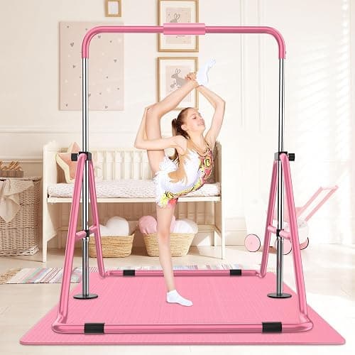 HYD-Parts Gymnastics Bar with Mat, Foldable Gymnastics Horizontal Bar Height Adjustable, Gymnastics Equipment for Kids 3-12 Ages, Children's Gifts thumbnail 4