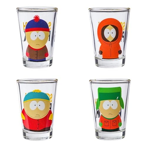 Silver Buffalo South Park Featuring Stan, Kenny, Cartman, and Kyle 4 Pack Mini Glasses, 1.5 Ounces - Image 1