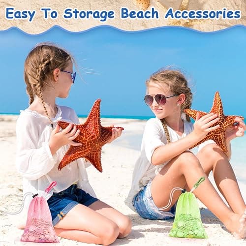 Pink Mesh Beach Bags For Kids 5.9 x 8.3 Inch Seashell Bags With Clip And Toggle Closure For Beach And Box Toy Bag With Toddler Must Haves Beach Vacation Essentials（Only Bags） thumbnail 2