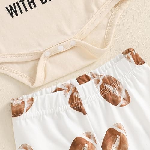 Vicaankue Newborn Baby Girl Football Outfit On Sundays We Watch Football with Daddy Romper and Bell Bottom Pants Headband Set thumbnail 6