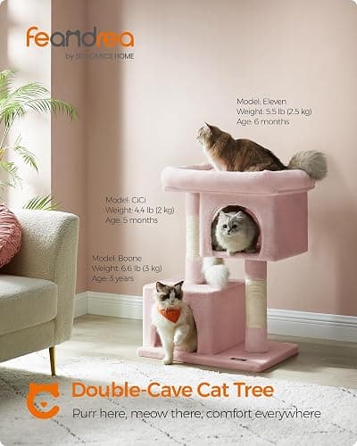 Feandrea Cat Tree, 33.1-Inch Cat Tower, Plush Condo for Large Cats up to 16 lb, Large Perch, 2 Caves, Scratching Post, Jelly Pink UPCT061P01 thumbnail 2