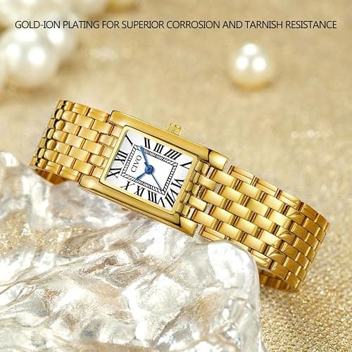 CIVO Gold Watches for Women Vintage: Small Quartz Womens Watch with Roman Dial - Ladies Square Dainty Bracelet Watches - Gift Box Set for Wife Mother at Anniversary Wedding Birthday Christmas thumbnail 2