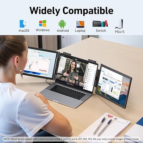 Pornitor Laptop Screen Extender, 14’’ FHD 1080P Triple Portable Monitor for Laptop with Ultra-Slim IPS Display, USB-C Plug and Play Multi Screen Attachment for 14"-16.5" Laptops thumbnail 9