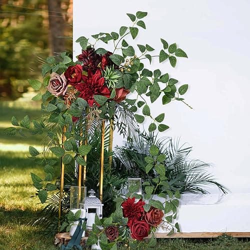 Artificial Wedding Arch Flowers Swag Set of 2 for DIY Wedding Welcome Ceremony Backdrop, Artificial Peony Roses Flower Swag for Ceremony Party Home Decor (red) thumbnail 5