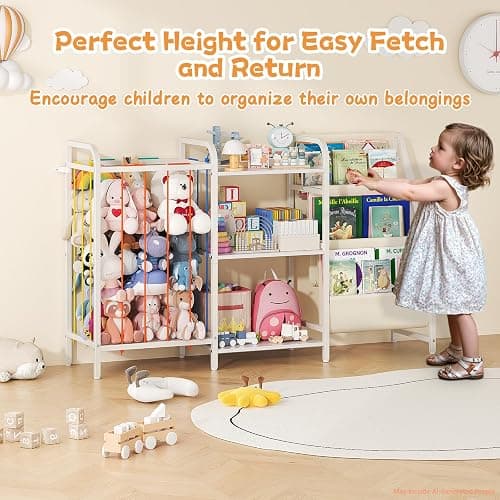 CYXPHION B1 Kids Bookshelf and Toy Storage, Book Shelf for Kids Rooms White | 3-Tier Sling Baby Bookcase with Stuffed Animal Storage, Montessori Toddler Bookshelf for Nursery, Bedroom, Playroom thumbnail 4