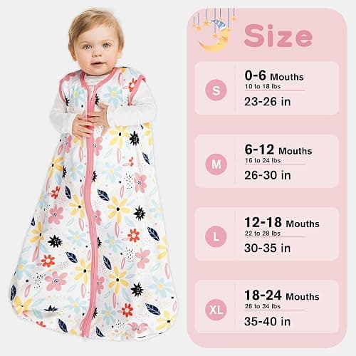BSTOPPT 3 Pack Baby Sleep Sack 6-12 Months 100% Rayon Cotton Baby Sleeping Bag 2-Way Zipper Toddler Wearable Blankets TOG 0.3 （Heart&Pink&Floral） - Heart&pink&floral - Medium thumbnail 6