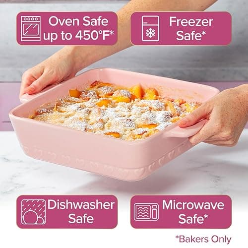 Paris Hilton 3-Piece Ceramic Baker Set, Iconic Stoneware with Square & Heart Bakers and Spoon Rest, Microwave/Oven/Freezer Safe, Durable Bakeware for Everyday Cooking & Serving, Pink thumbnail 3