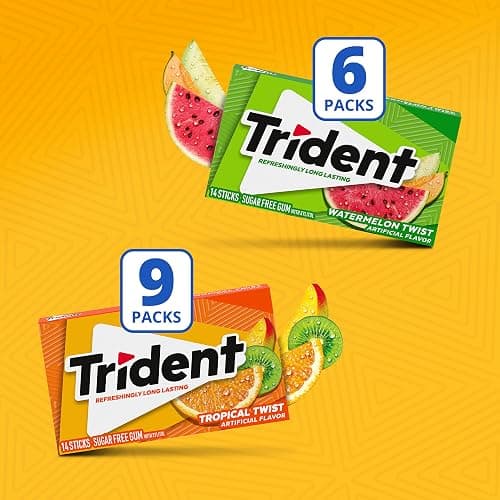 Trident Sugar-Free Chewing Gum Variety Pack Candy, Watermelon Twist & Tropical Twist Flavor, Bulk, 15 Packs of 14 Pieces (210 Total Pieces) thumbnail 9
