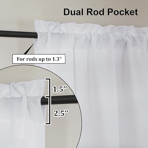Lecloud Bessie White Curtains 63 Inch Length 2 Panels, Light Filtering Curtains for Bedroom, Faux Linen Textured Window Drapes with Rod Pocket, Window Treatments for Living Room, Each 40 W x 63 L thumbnail 4
