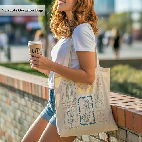 TOTEUSVIA Aesthetic Canvas Tote Bag, Cute Reusable Bags for Women with Inner Pocket thumbnail 4