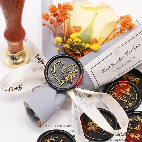 SWANGSA Blessing Wax Seal Stamp Gift Box Set, Vintage 6 Sealing Stamp Heads and 1 Wooden Hilt for Wedding, Party Invitations, Envelops, Christmas Cards and Gift (Phrases Kit) thumbnail 3