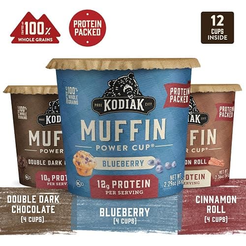 Kodiak Cakes Minute Muffin Cup Variety Pack - 100% Whole Grains, Double Dark Chocolate, Blueberry & Cinnamon Roll (Pack of 12) thumbnail 4