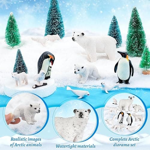 KFPPLXQ 20 Pcs Arctic Animals Figurines Toy Sets Includes 10 Pcs Polar Animals Penguin Polar Bear Whale Miniature Antarctic Winter Toys Suitable for Children Teacher Class thumbnail 5