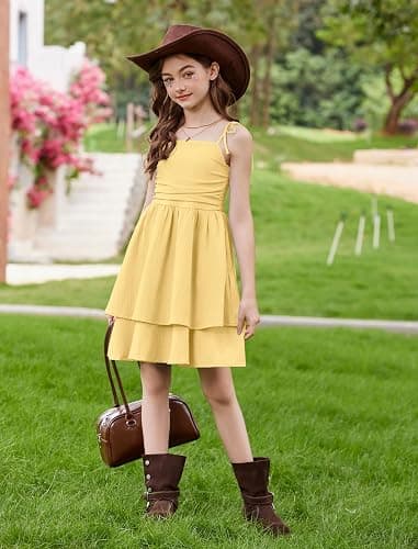 Arshiner Girls Summer Spaghetti Strap Dresses Flowy Tiered Ruched Smocked Back Casual Beach Midi Sundress thumbnail 2
