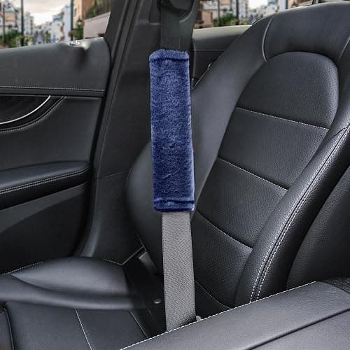 Amooca Soft Faux Fur Universal Fit Seatbelt Cover Car Truck SUV Airplane Seat Belt Shoulder Pad for Carmera Backpack Straps Neck Cushion Protector 2 Pack 10.5in Dark Blue thumbnail 2