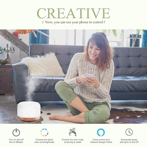 ASAKUKI Smart Wi-Fi Essential Oil Diffuser, App and Voice Control Compatible with Alexa, 500ml Aromatherapy Humidifier for Relaxing Atmosphere in Home Office Bedroom Gold thumbnail 2