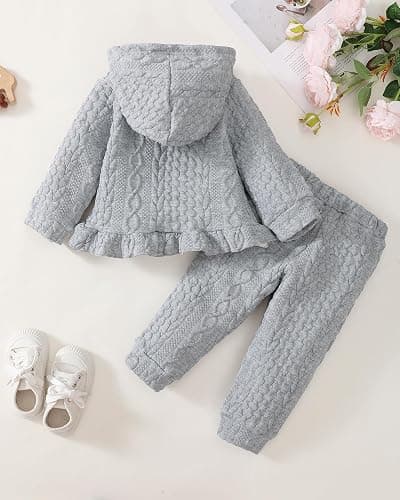Mioglrie Baby Toddler Girl Clothes Infant Fall Winter Outfits Hoodie Solid Color Sweatshirt Sweatpant Clothing Set 3M-3T thumbnail 4