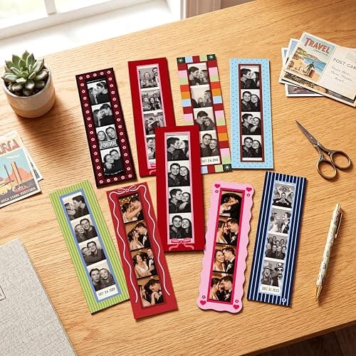 Tellegloww 8 Pcs Magnetic Photo Booth Strip Frame, Lovely, 1.5 x 8 in | Vertical Holders for Fridge, Colorful Vintage Design Fits Strips, Refrigerator Decor, Display Photobooth Memories Easily thumbnail 7