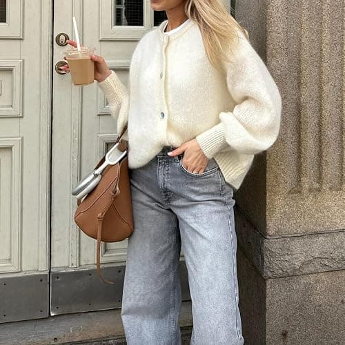 Geagodelia Damen Strickjacke Elegante Langarm Strick Cropped Cardigan Pullover Strickpullover Strickweste Y2k Sweater Knitted Top Herbst Frühling thumbnail 5
