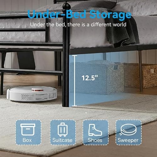 Susalt Metal Bed Frame Queen Size - 14 Inch Platform Bed Frame with Headboard/Heavy Duty Sturdy Mattress Foundation/No Box Spring Needed/Easy Assembly, Black, Queen thumbnail 4