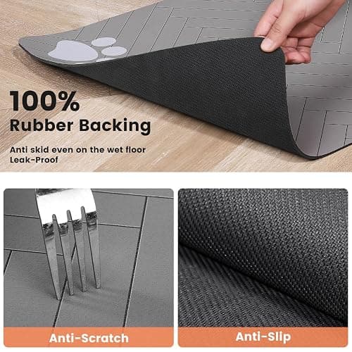 Pet Feeding Mat-Absorbent Pet Placemat for Food and Water Bowl, with Waterproof Rubber Backing, Quick Dry Water Dispenser Mat for Dog and Cat (20"x12", Striped Light Gray) thumbnail 5