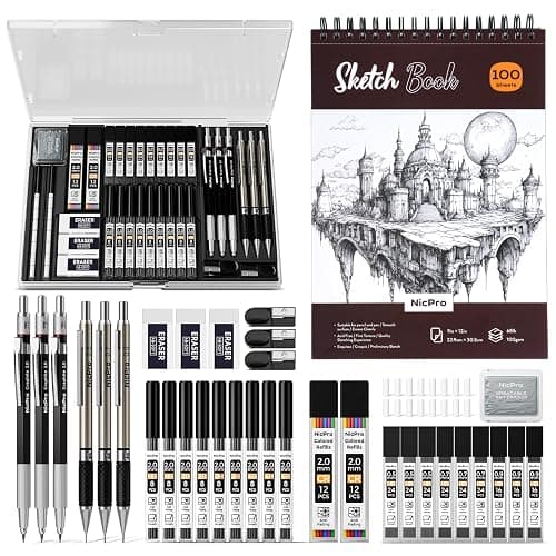 Nicpro 37PCS Art Drawing Supplies Kit, Metal Mechanical Pencil Set 0.5, 0.7, 0.9 & 2mm, 100 Sheets 9x12 Sketch book, 288PCS Leads, School Supplies Drawing Kit for Artist Adults Teens Kids Sketching - Image 1