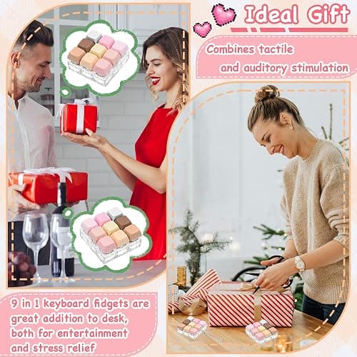 Keyboard Fidget Toy Clicker Fidget Keychain, 9-in-1 Stress Relief Desk Toys Decompression Button Keyboard with Removable Keycaps, Anxiety Relief Valentine's Day Gifts for Adult (9 Color-Morandi) thumbnail 6