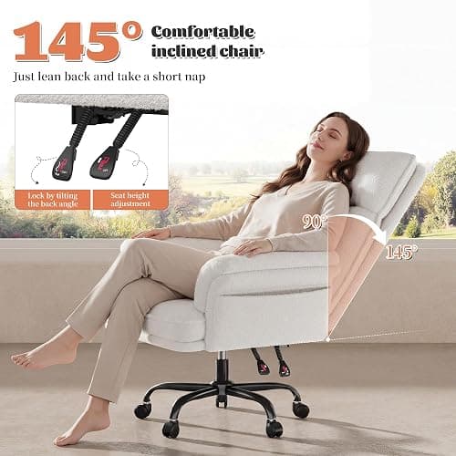 Criss Cross Chair with Armrests & Wheels for Cross-Legged Sitting，Ergonomic Computer Gaming Chair with Two Side Pockets，Teddy Plush Wide Seat Reclining Desk Chair for Home,Office,Beige thumbnail 6