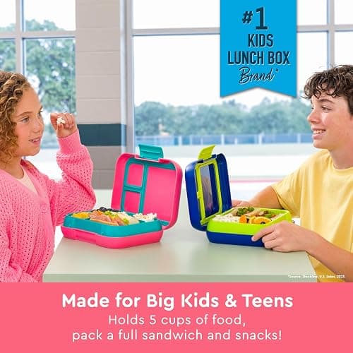 Bentgo Pop - Leak-Proof Lunch Box & Removable Divider for Ages 8+ & Teens - Lunch Container Holds 5 Cups of Food; 3-4 Compartments; Microwave/Dishwasher Safe; 2 Year Warranty (Bright Coral/Teal) thumbnail 3