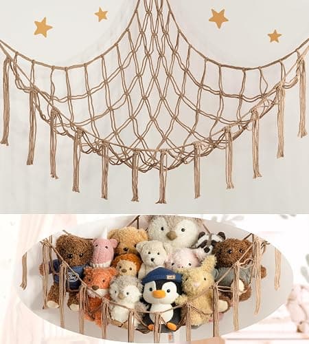 Stuffed Animal Storage Hammock or Net Corner - Large Toy Hammock Net for Stuffed Animals Room Decor - Cute Stuff Animal Organizer Plush Holder - Kids Baby Nursery Essentials Wall Bedroom Home Decor - Image 1