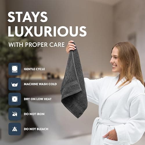 White Classic Luxury Dark Gray Hand Towels - Soft 100% Turkish Cotton | Highly Absorbent Hotel spa Bathroom Towel Collection | 16x30 Inch | Set of 6 thumbnail 5